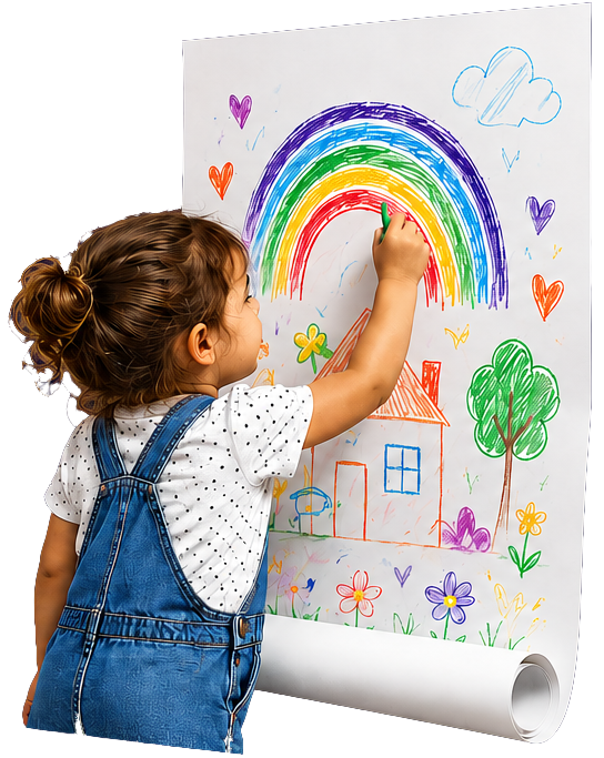 Child drawing a rainbow on Muraloo paper